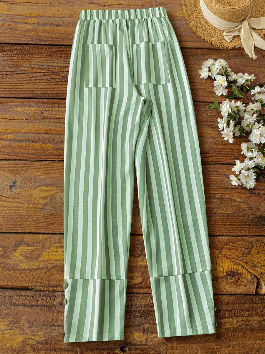 Women's Casual Striped Loose Long Pants