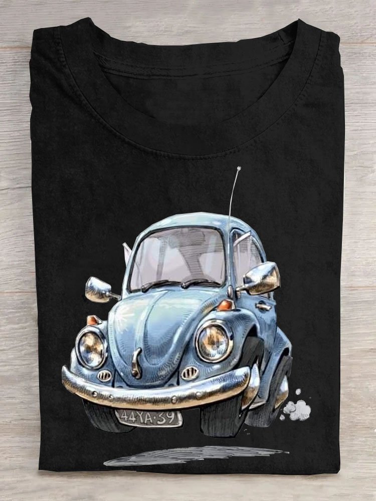 Casual Car Crew Neck Short Sleeve T-shirt