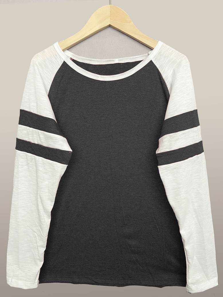 Casual Color Block Crew Neck Long Sleeve T-shirt