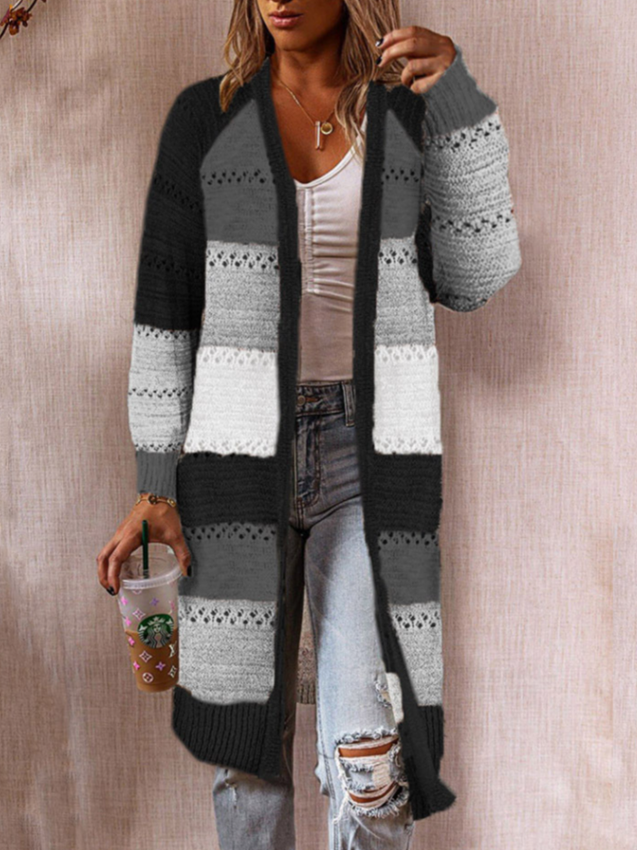 Women Wool/Knitting Striped Long Sleeve Comfy Casual Cardigan