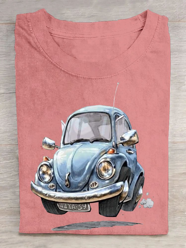 Casual Car Crew Neck Short Sleeve T-shirt