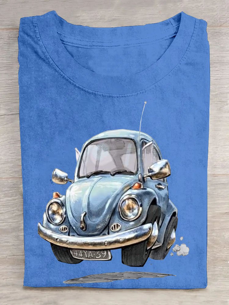 Casual Car Crew Neck Short Sleeve T-shirt