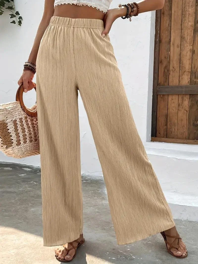 Women's Casual Straight Pants Solid Color Loose and Wrinkled Wide Leg Trousers