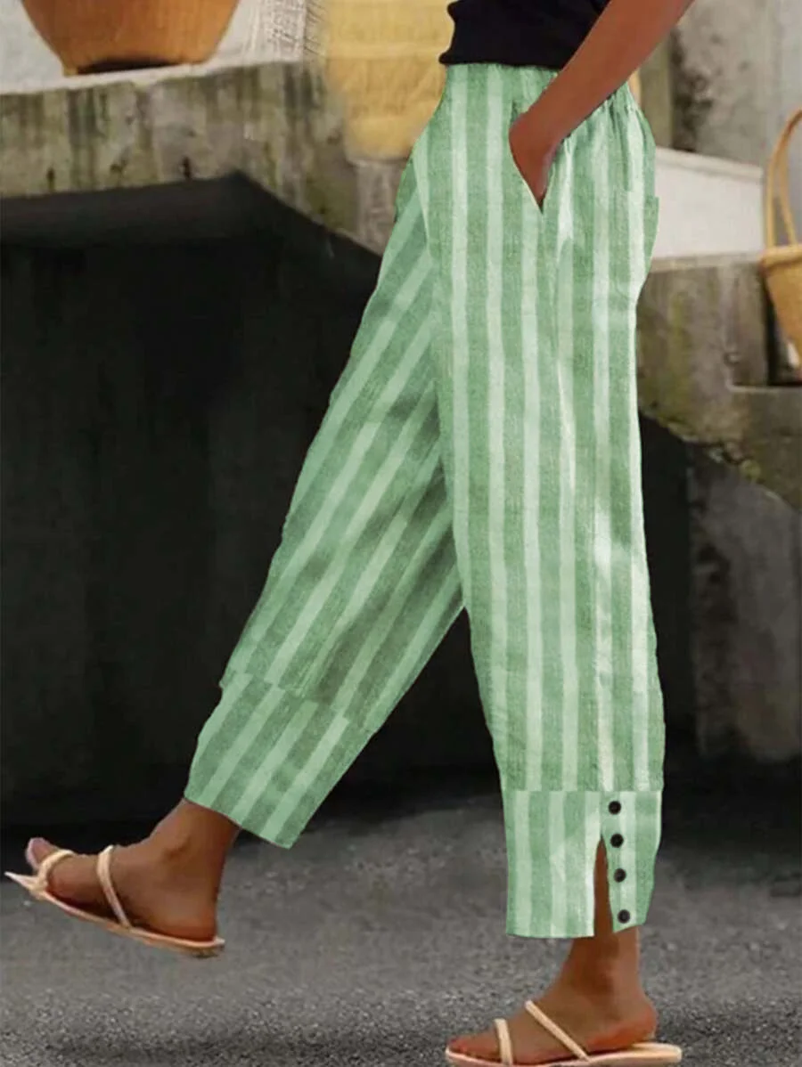 Women's Casual Striped Loose Long Pants