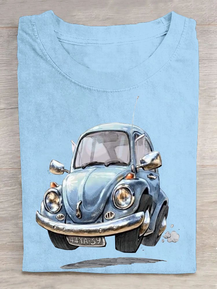 Casual Car Crew Neck Short Sleeve T-shirt