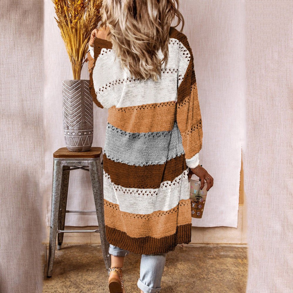 Women Wool/Knitting Striped Long Sleeve Comfy Casual Cardigan