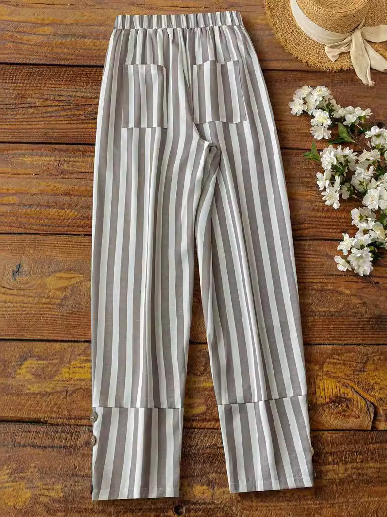 Women's Casual Striped Loose Long Pants