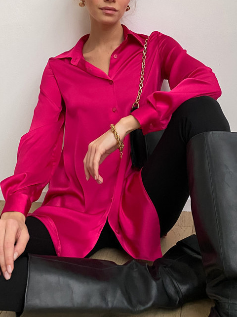 Shirt Collar Long Sleeve Plain Regular Regular Fit Shirt For Women