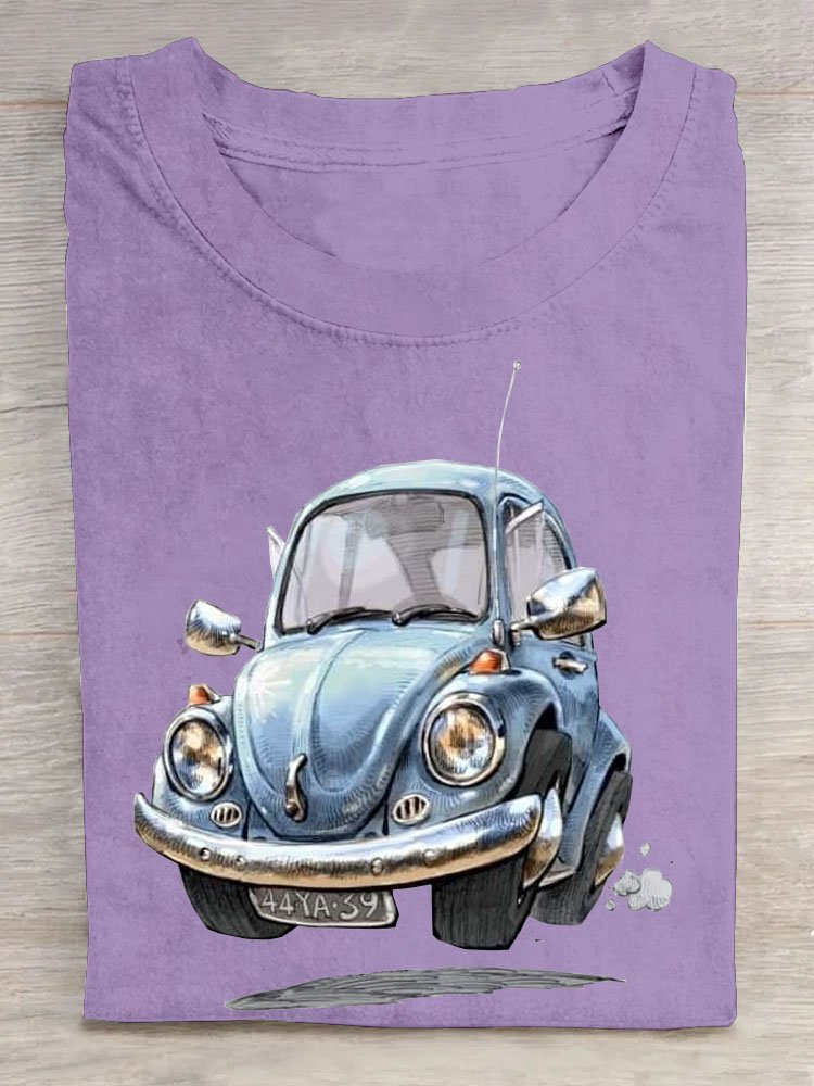 Casual Car Crew Neck Short Sleeve T-shirt