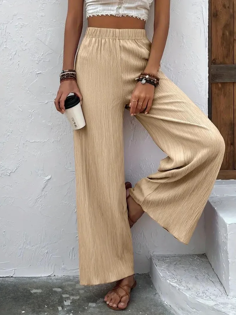 Women's Casual Straight Pants Solid Color Loose and Wrinkled Wide Leg Trousers