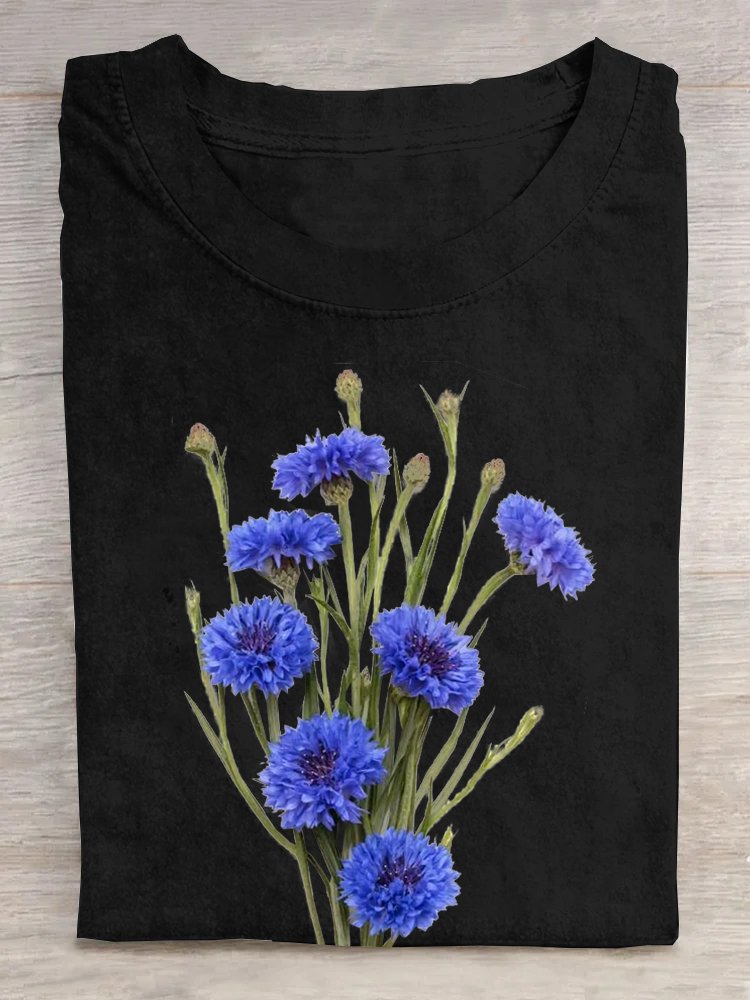 Casual Floral Crew Neck Short Sleeve T-shirt