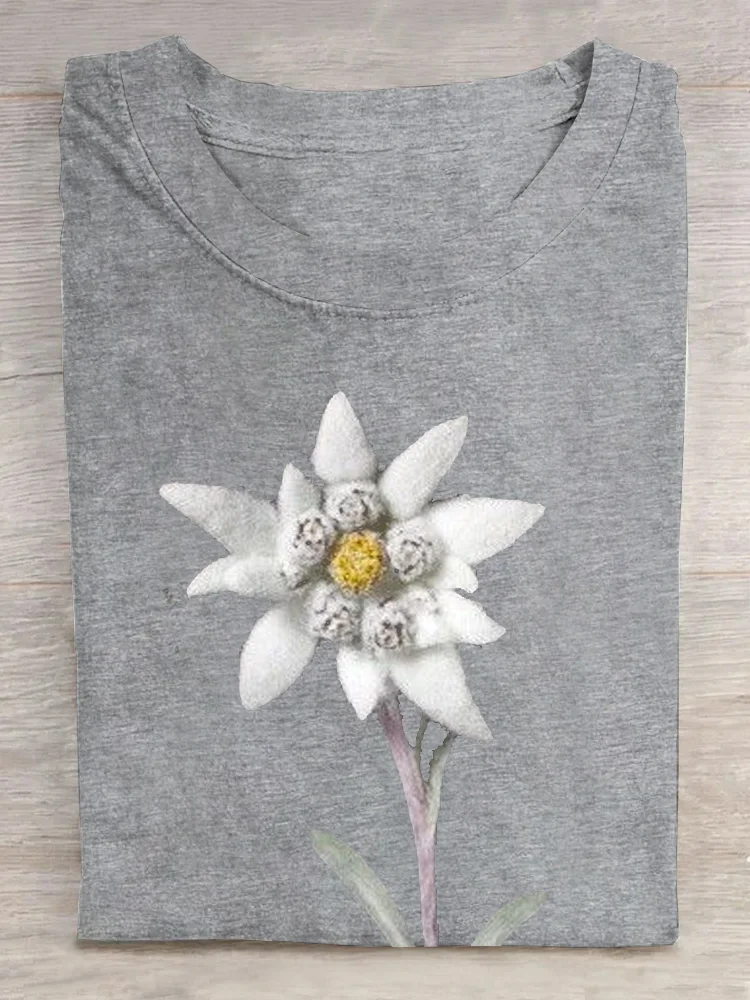 Casual Floral Crew Neck Short Sleeve T-shirt