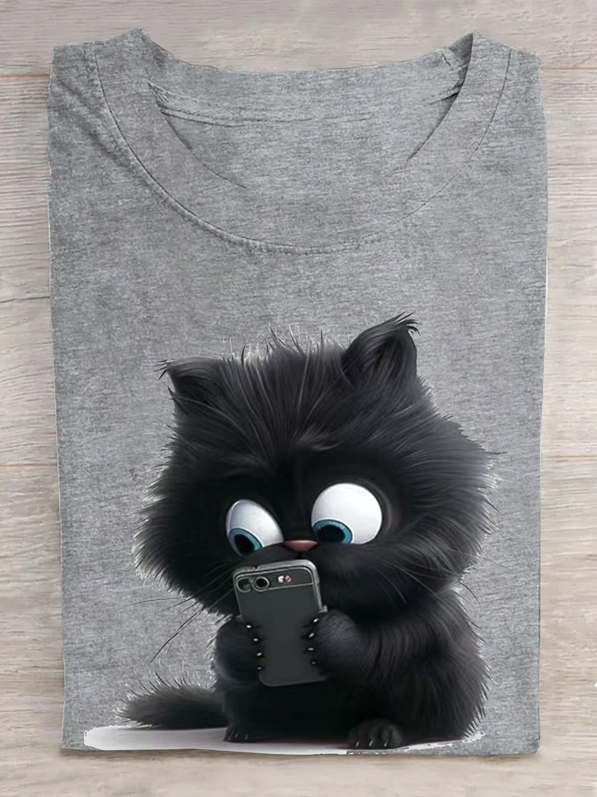 Casual Cat Crew Neck Short Sleeve T-shirt