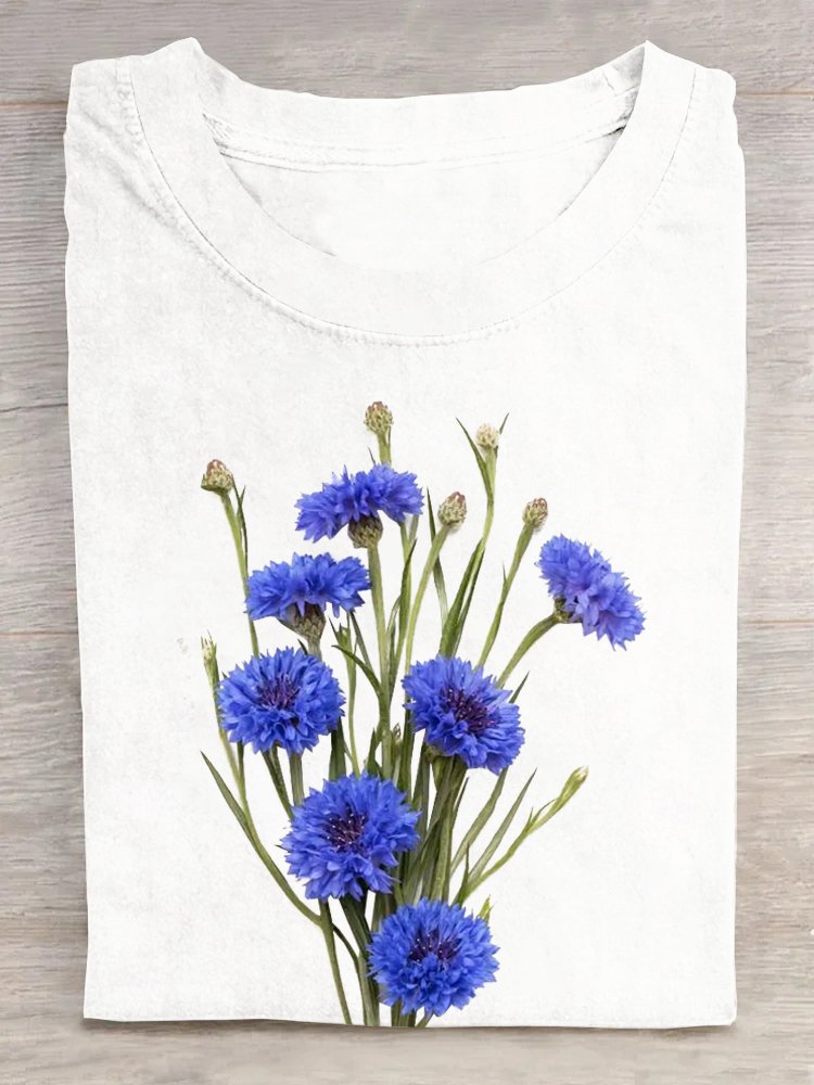 Casual Floral Crew Neck Short Sleeve T-shirt