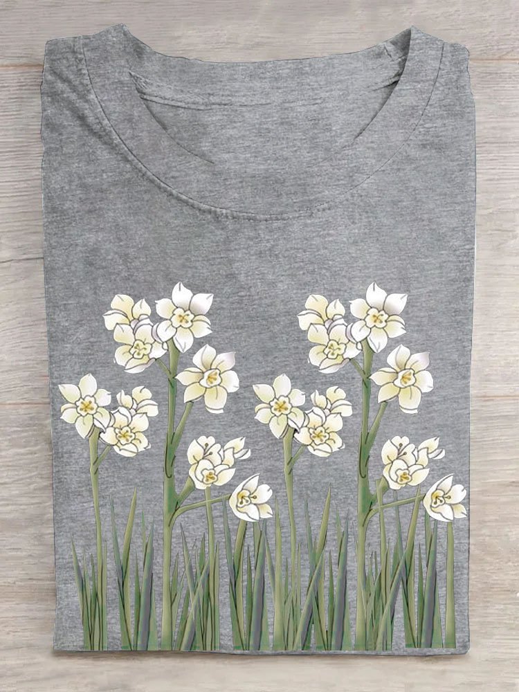 Casual Floral Crew Neck Short Sleeve T-shirt