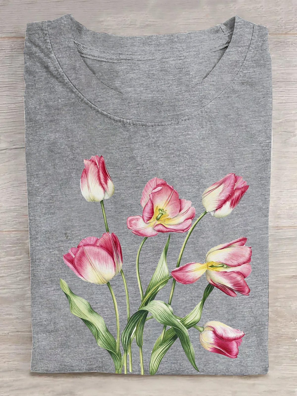 Casual Floral Crew Neck Short Sleeve T-shirt