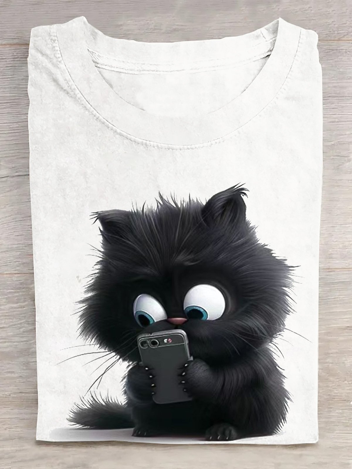 Casual Cat Crew Neck Short Sleeve T-shirt