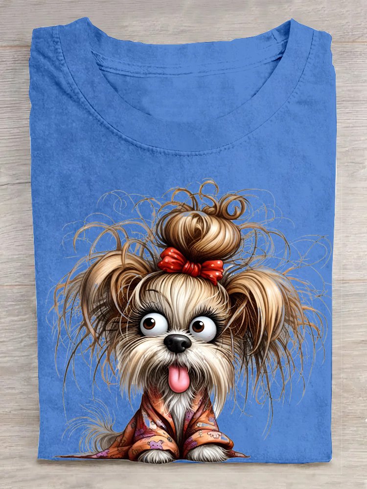 Casual Dog Crew Neck Short Sleeve T-shirt