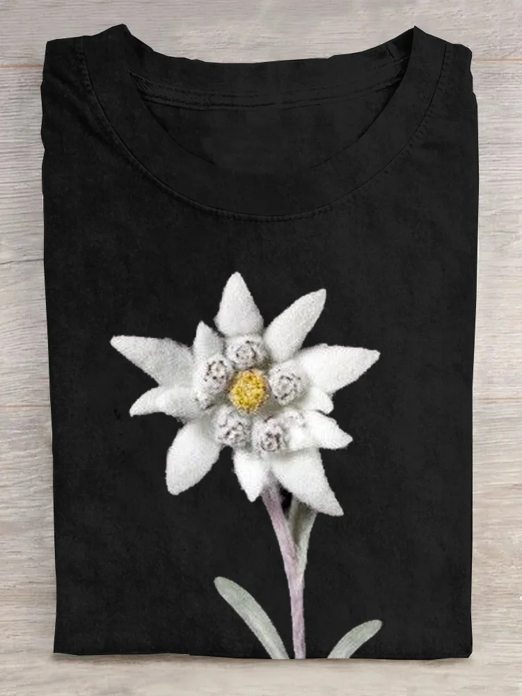 Casual Floral Crew Neck Short Sleeve T-shirt