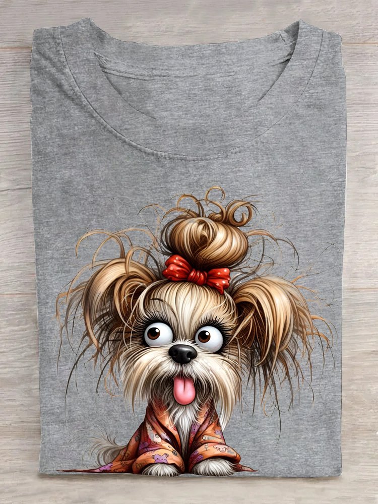 Casual Dog Crew Neck Short Sleeve T-shirt