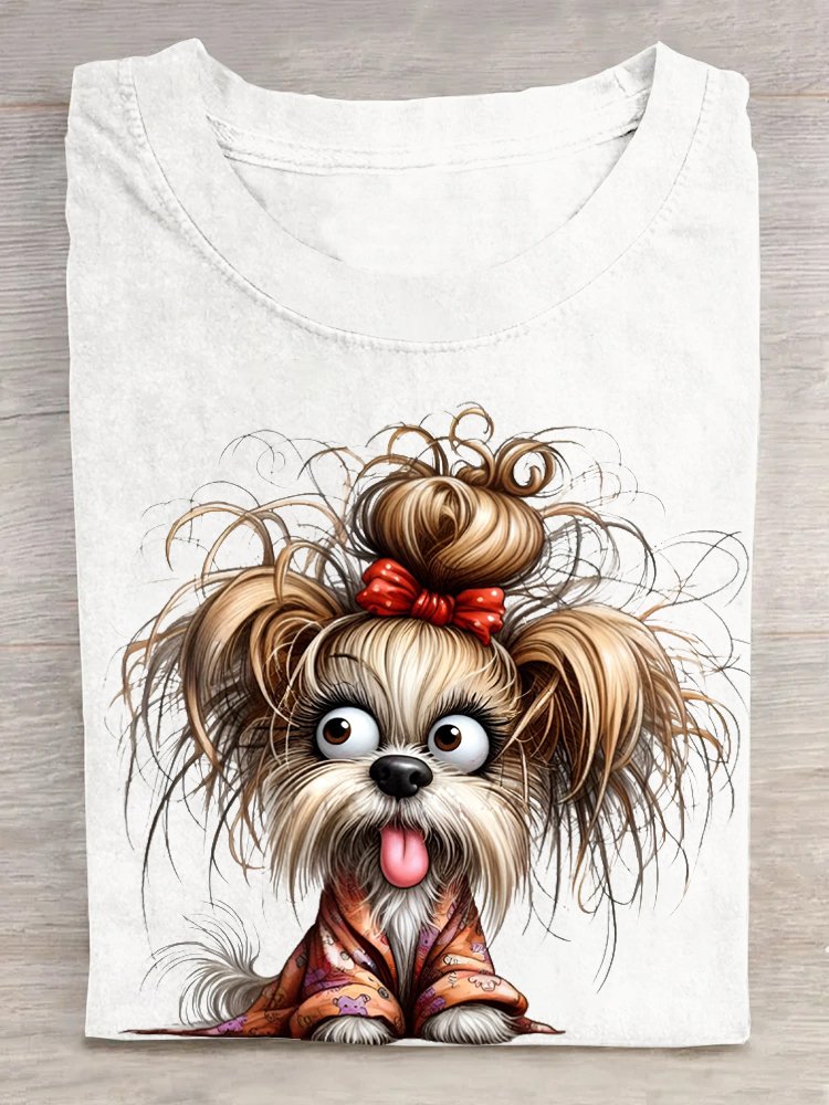 Casual Dog Crew Neck Short Sleeve T-shirt