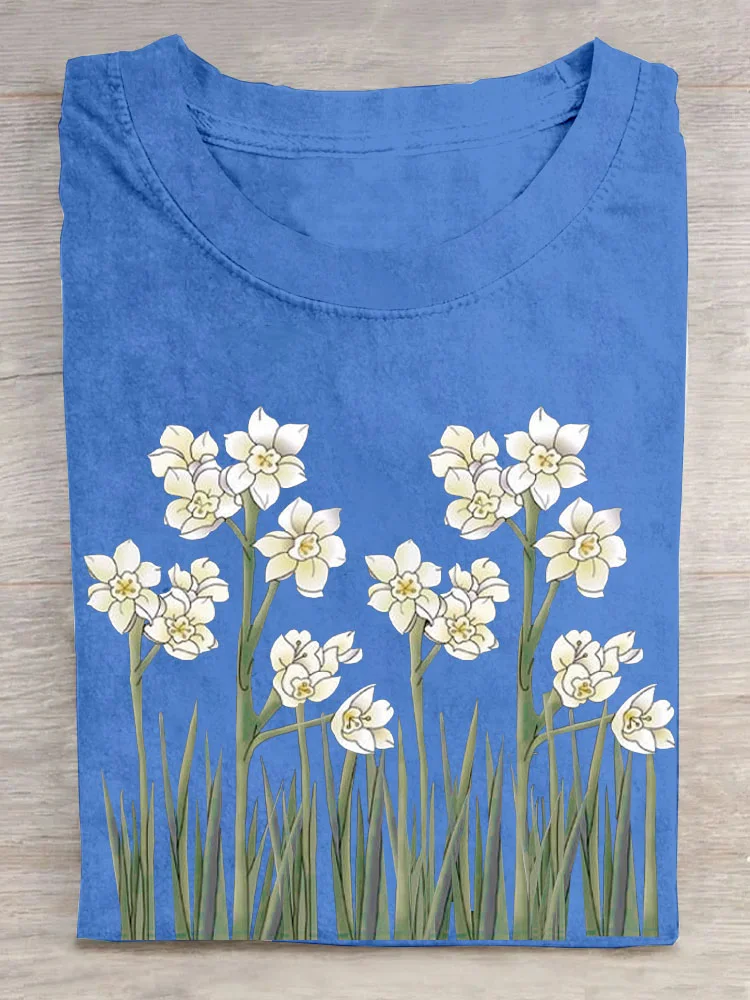 Casual Floral Crew Neck Short Sleeve T-shirt