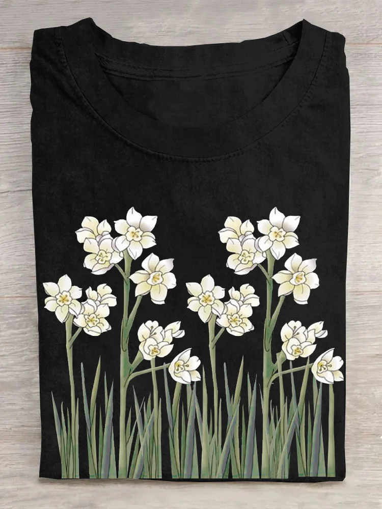 Casual Floral Crew Neck Short Sleeve T-shirt