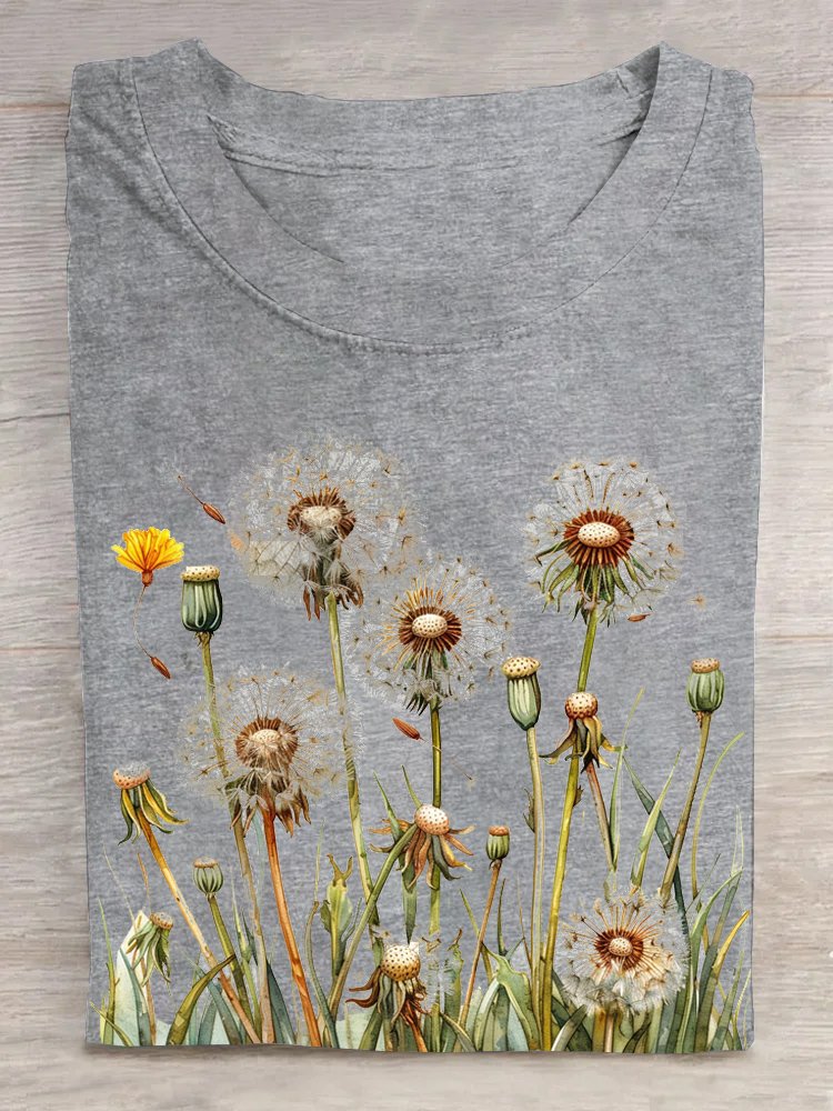 Casual Dandelion Crew Neck Short Sleeve T-shirt