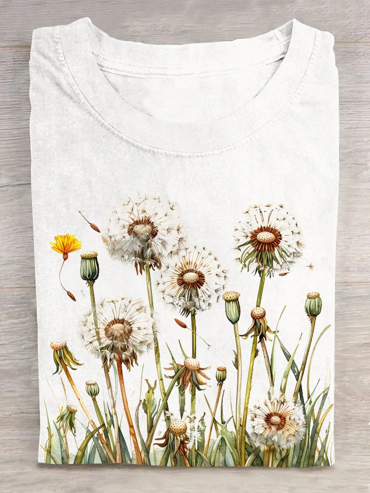 Casual Dandelion Crew Neck Short Sleeve T-shirt