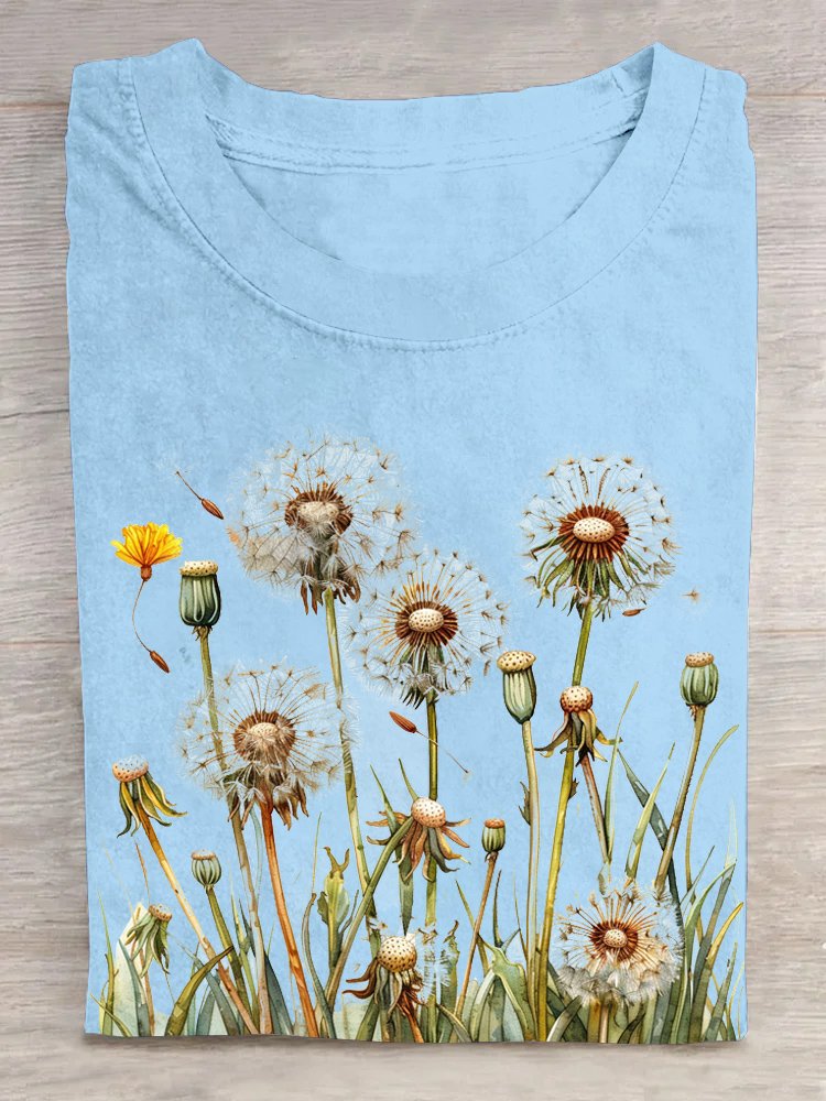 Casual Dandelion Crew Neck Short Sleeve T-shirt