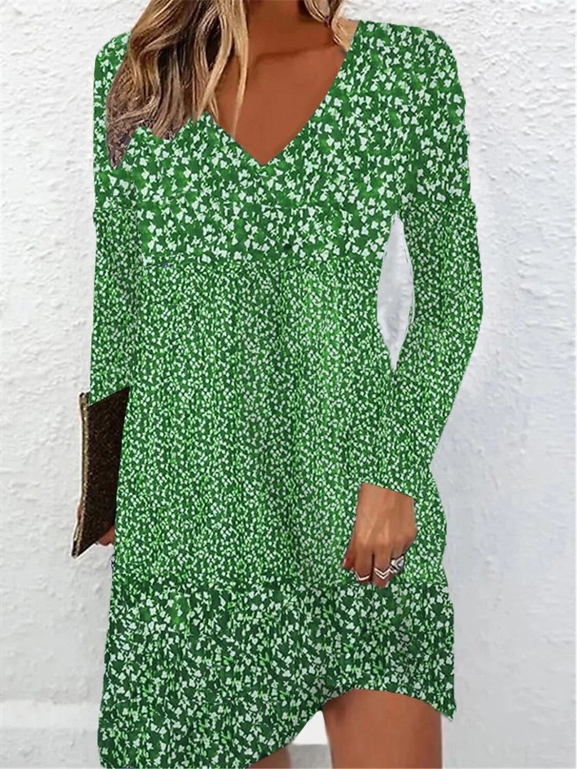 Women Ditsy Floral V Neck Long Sleeve Comfy Casual Midi Dress