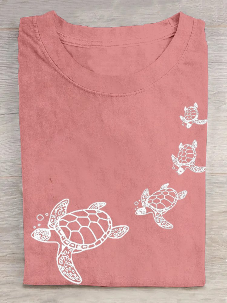 Casual Turtle Crew Neck Short Sleeve T-shirt