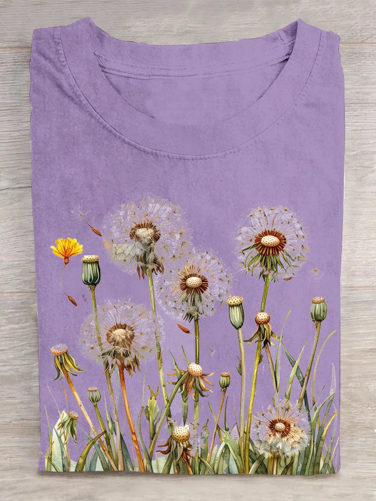 Casual Dandelion Crew Neck Short Sleeve T-shirt