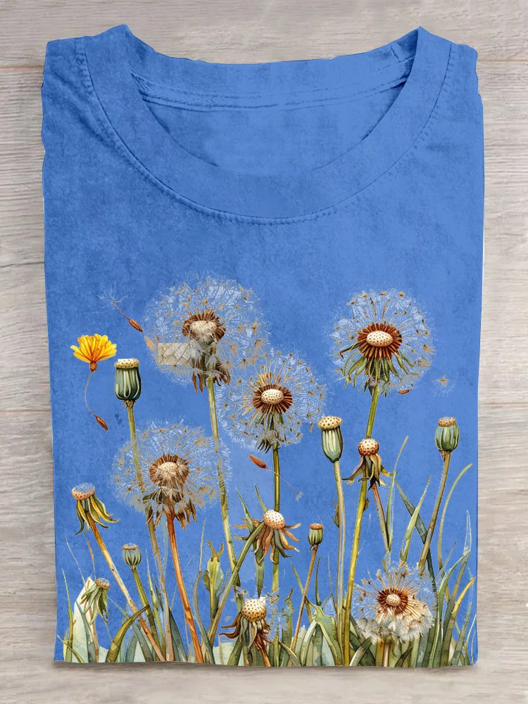 Casual Dandelion Crew Neck Short Sleeve T-shirt