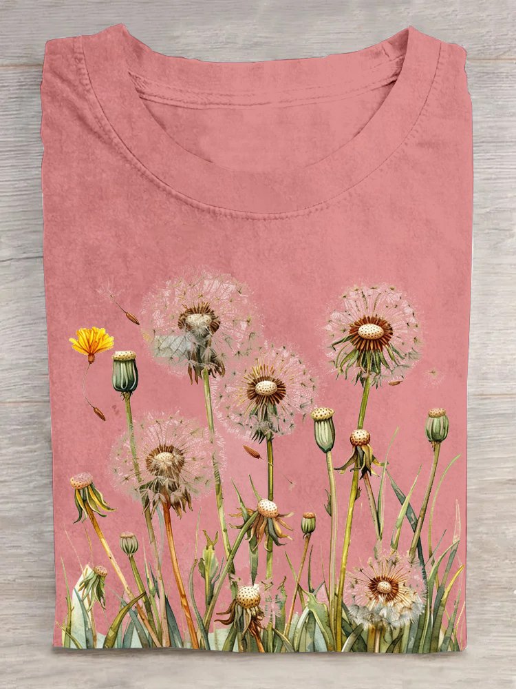 Casual Dandelion Crew Neck Short Sleeve T-shirt