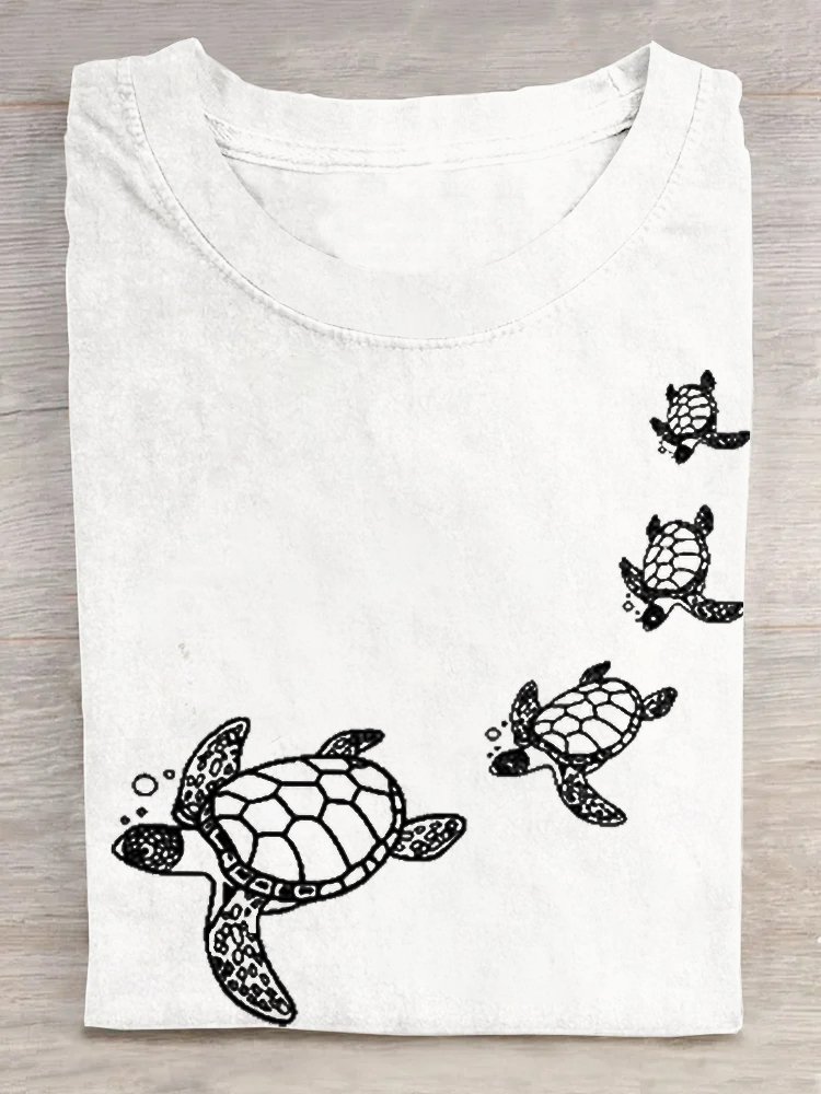 Casual Turtle Crew Neck Short Sleeve T-shirt