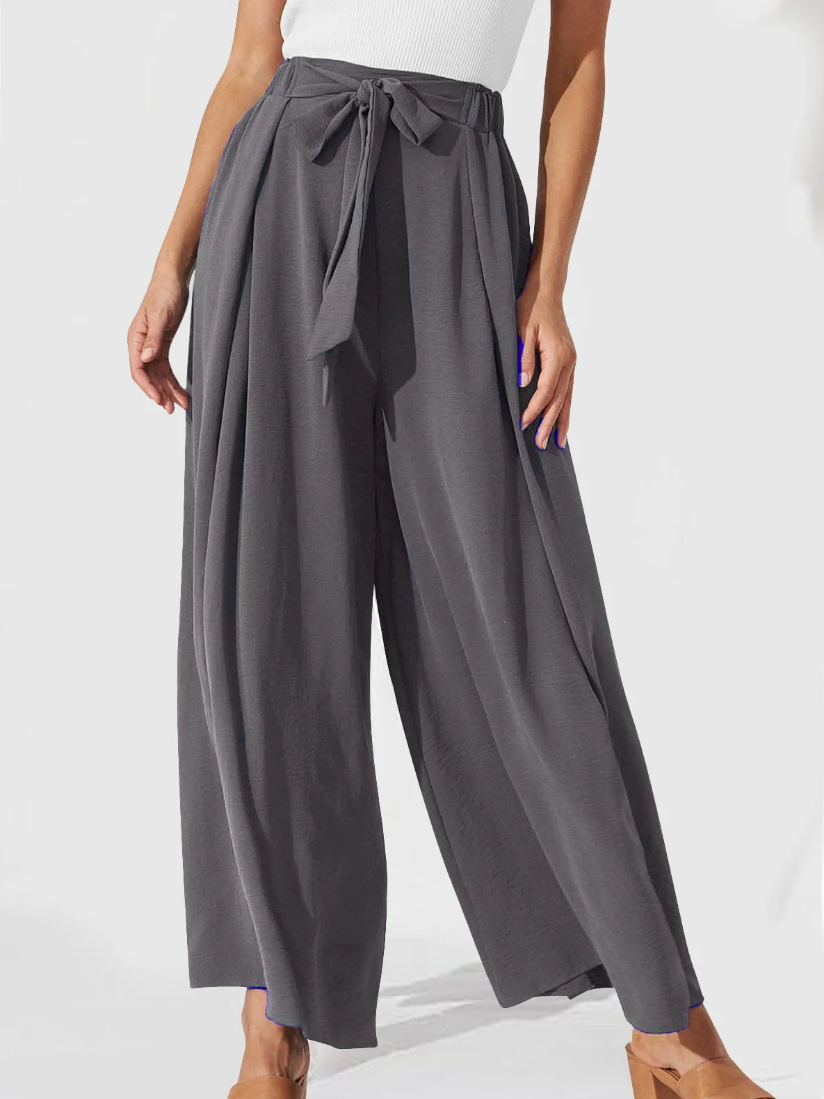 Casual Plain Ankle Pants Knot Front Pants Business Pants