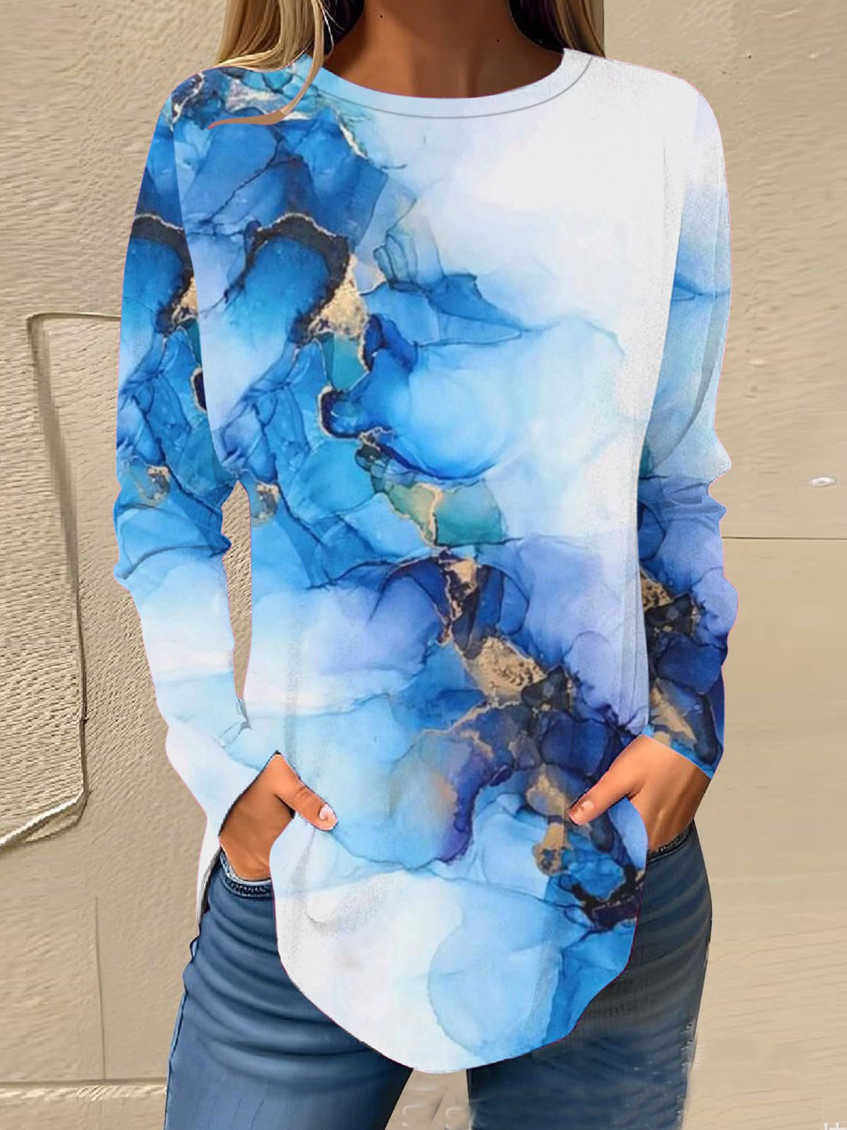 Casual Abstract Crew Neck Long Sleeve T-shirt