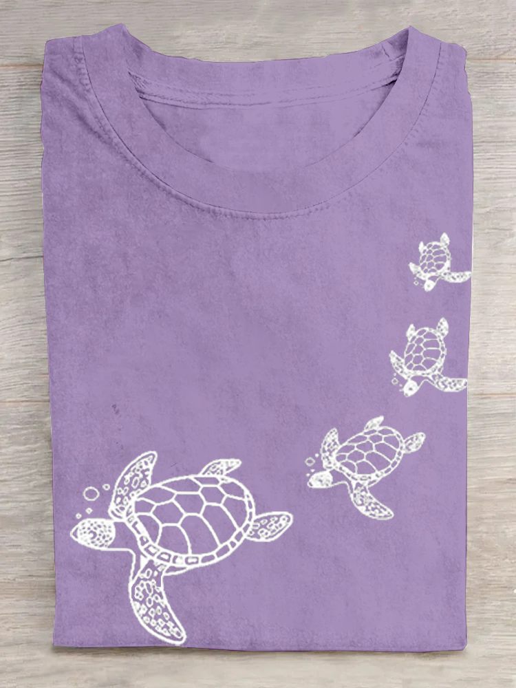 Casual Turtle Crew Neck Short Sleeve T-shirt