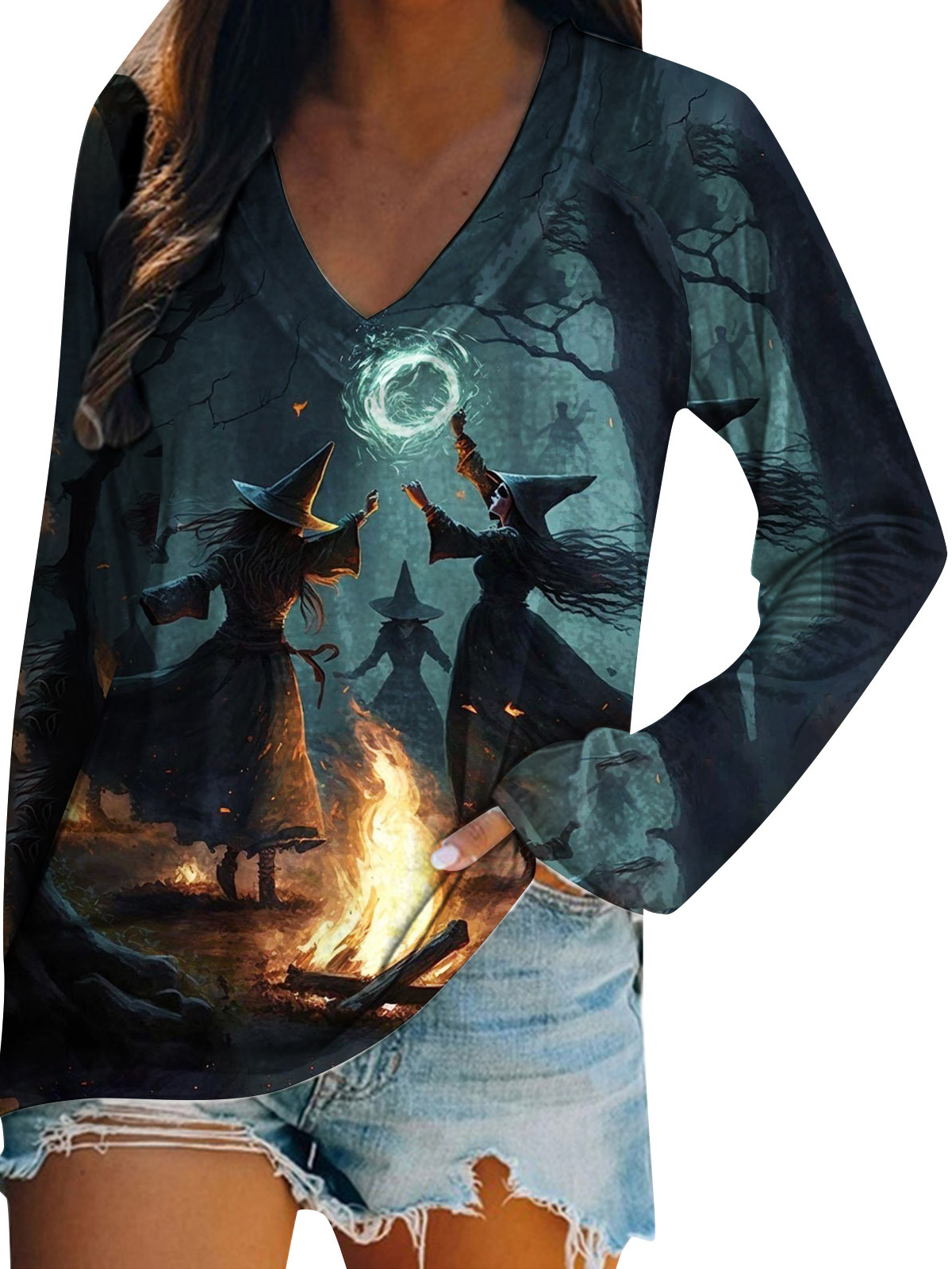 Casual Halloween Crew Neck Long Sleeve T-shirt