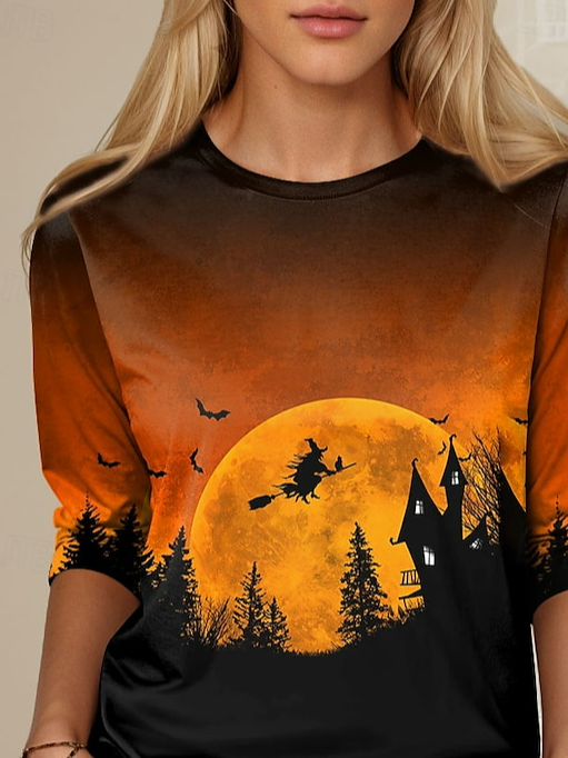 Casual Halloween Crew Neck Long Sleeve T-shirt