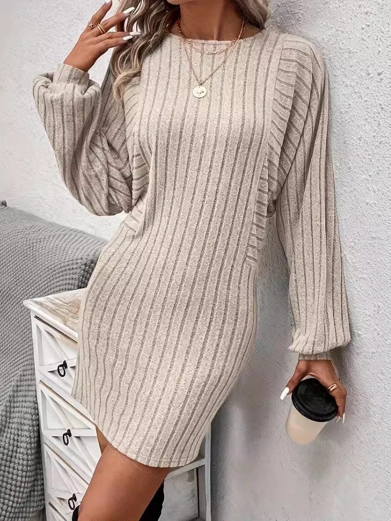 Women Plain Crew Neck Long Sleeve Comfy Casual Maxi Dress