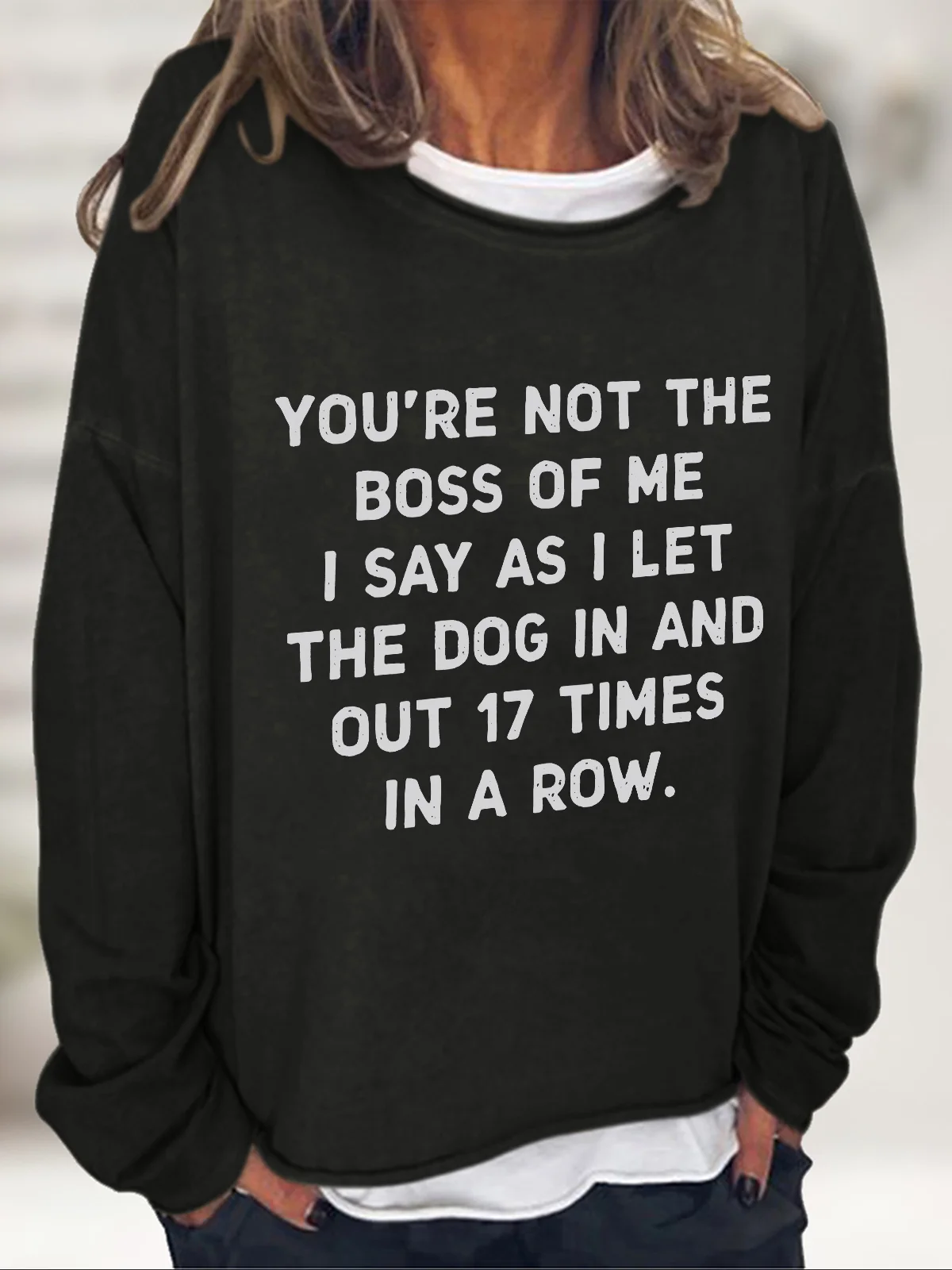 Casual Crew Neck Text Letters Sweatshirt