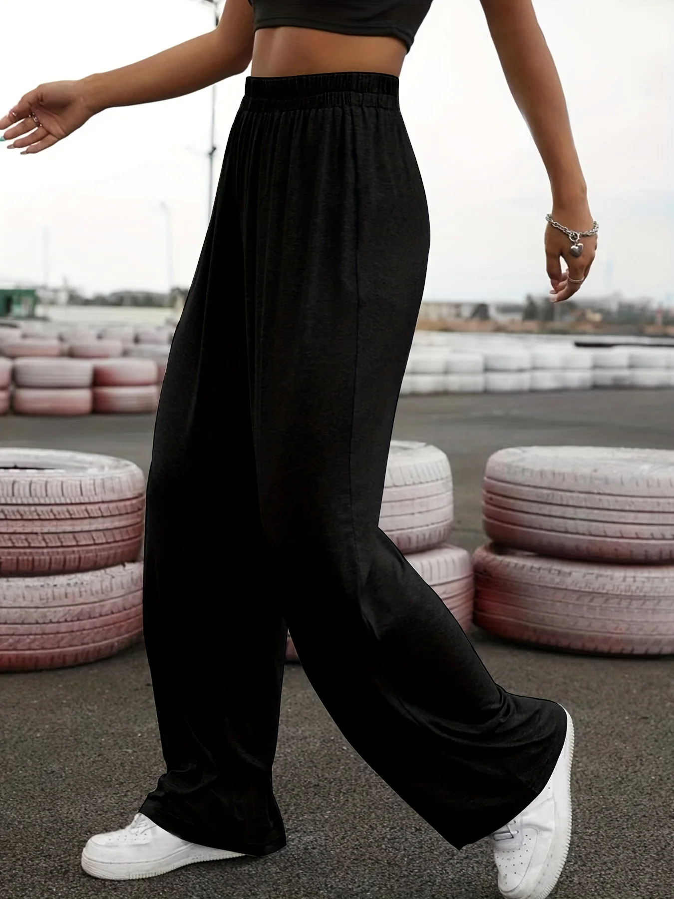 Women's Casual Wide Leg High Waisted Palazzo Pleated Pants