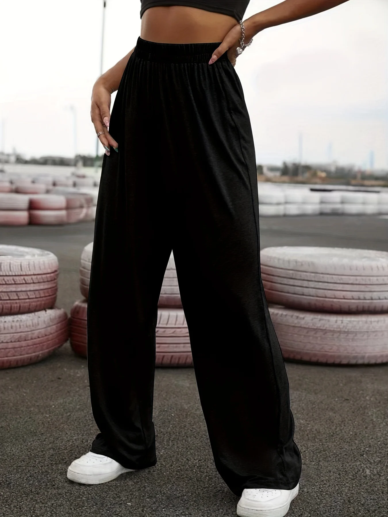 Women's Casual Wide Leg High Waisted Palazzo Pleated Pants