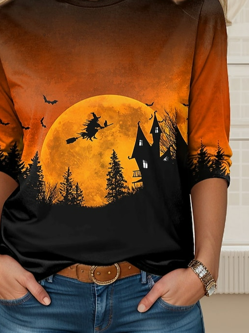 Casual Halloween Crew Neck Long Sleeve T-shirt