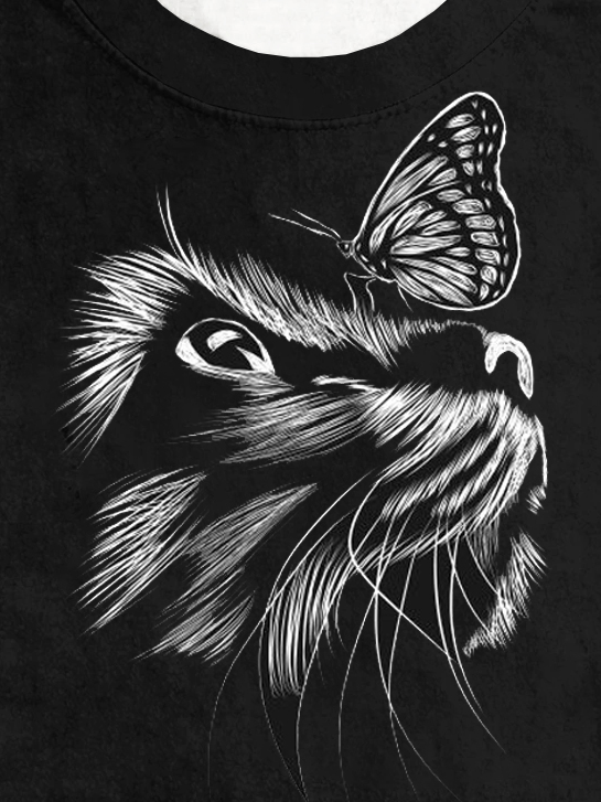 Casual Cat Crew Neck Short Sleeve T-shirt