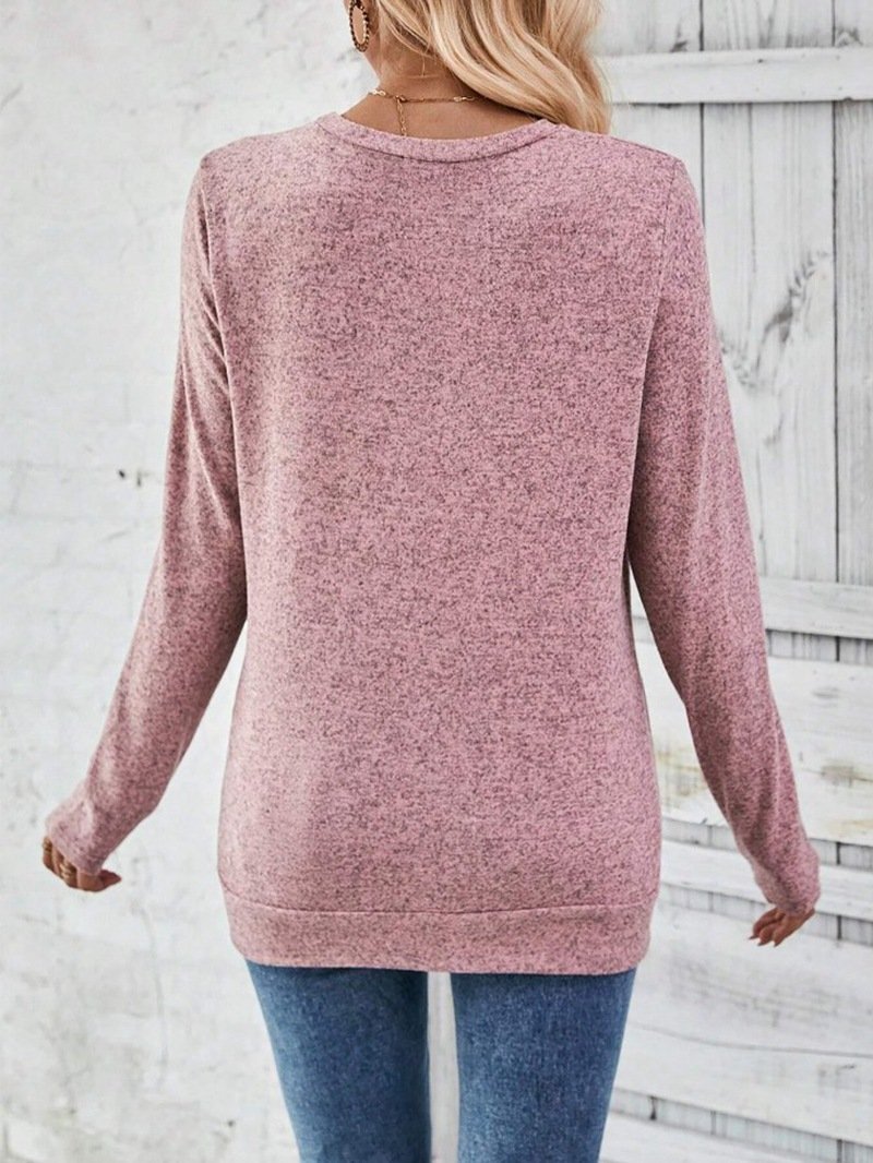 Crew Neck Long Sleeve Plain Zipper Regular Loose Blouse For Women