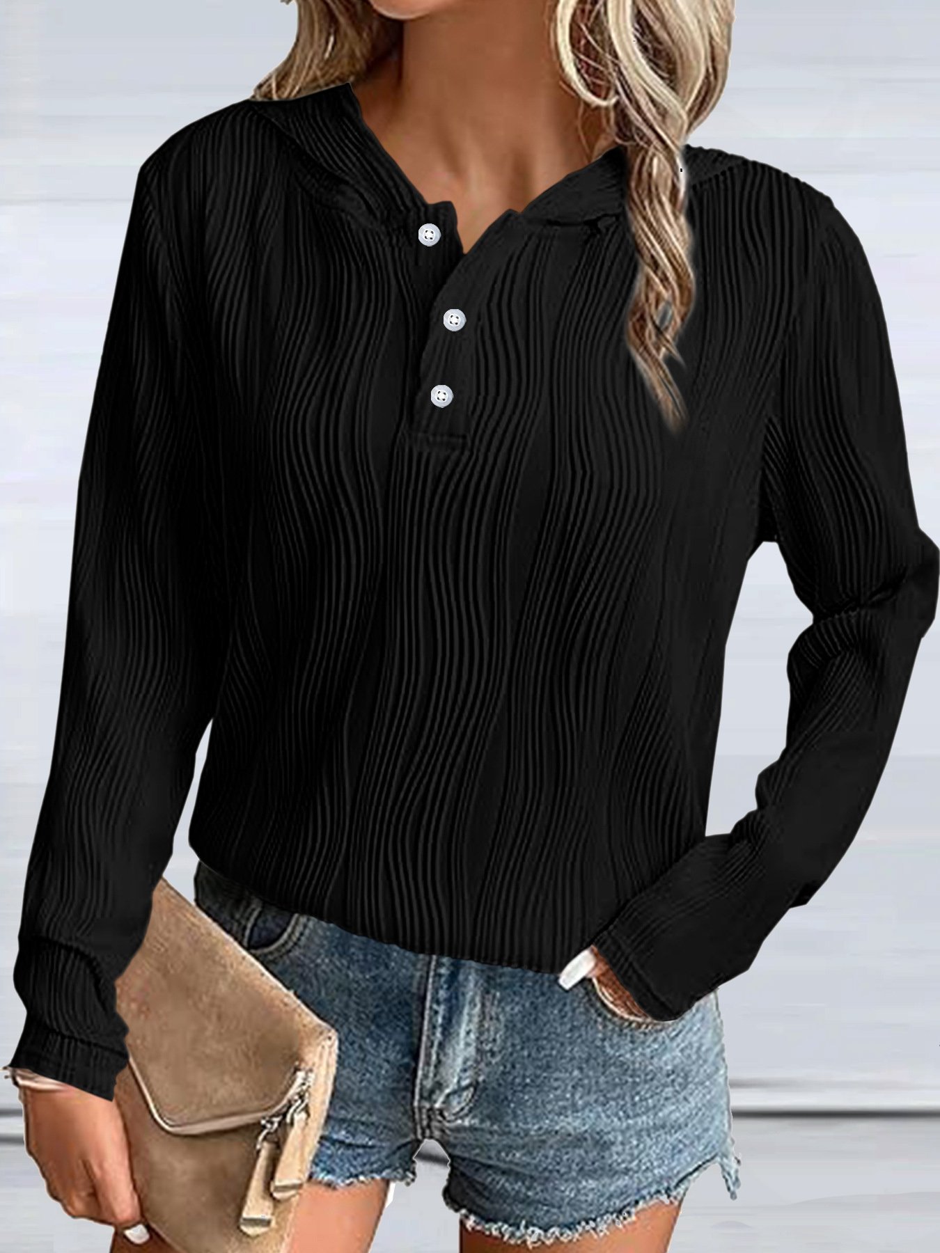 Casual Hoodie Plain Hoodie Jacquard