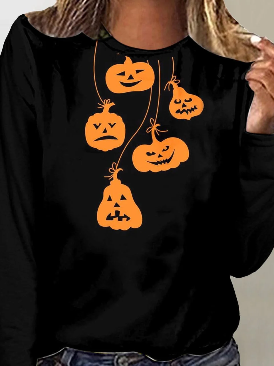 Casual Halloween Crew Neck Long Sleeve T-shirt